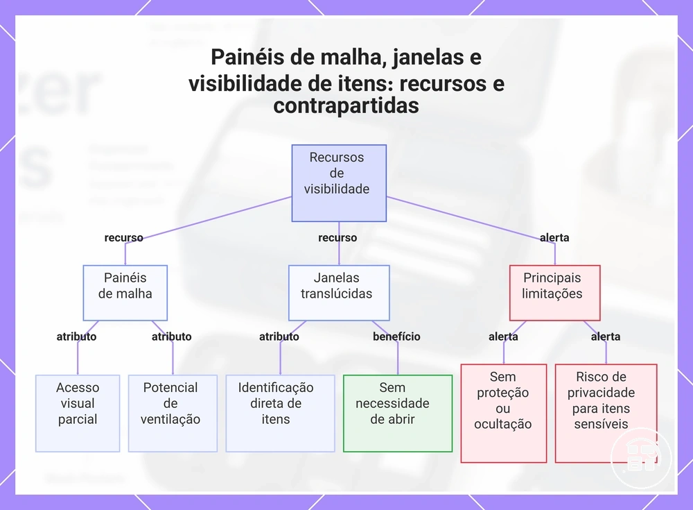 Painéis de malha, janelas e visibilidade de itens: recursos e contrapartidas