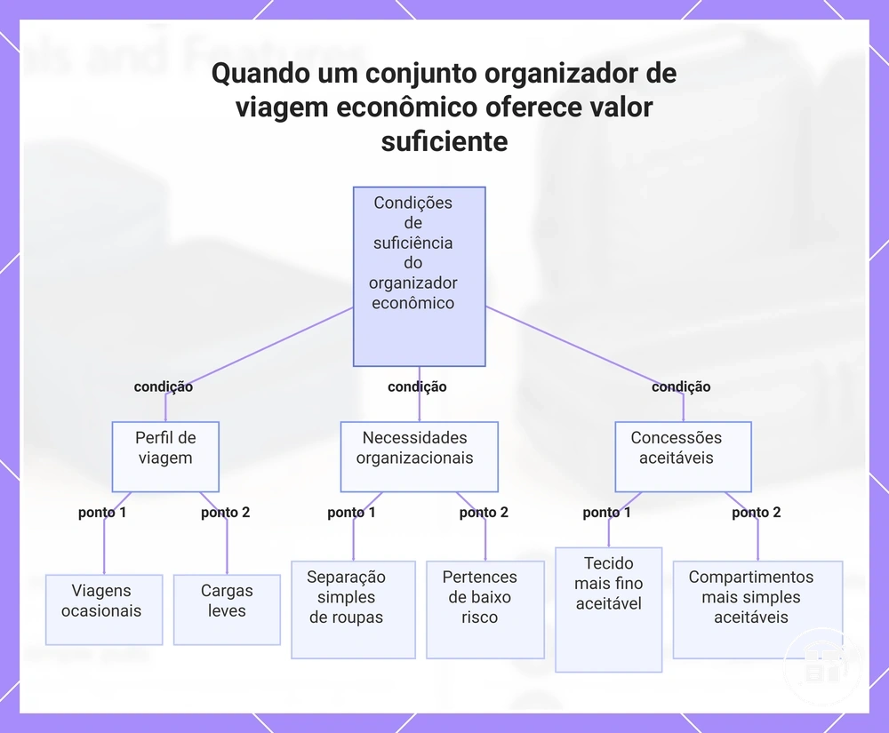 Quando um conjunto organizador de viagem econômico oferece valor suficiente