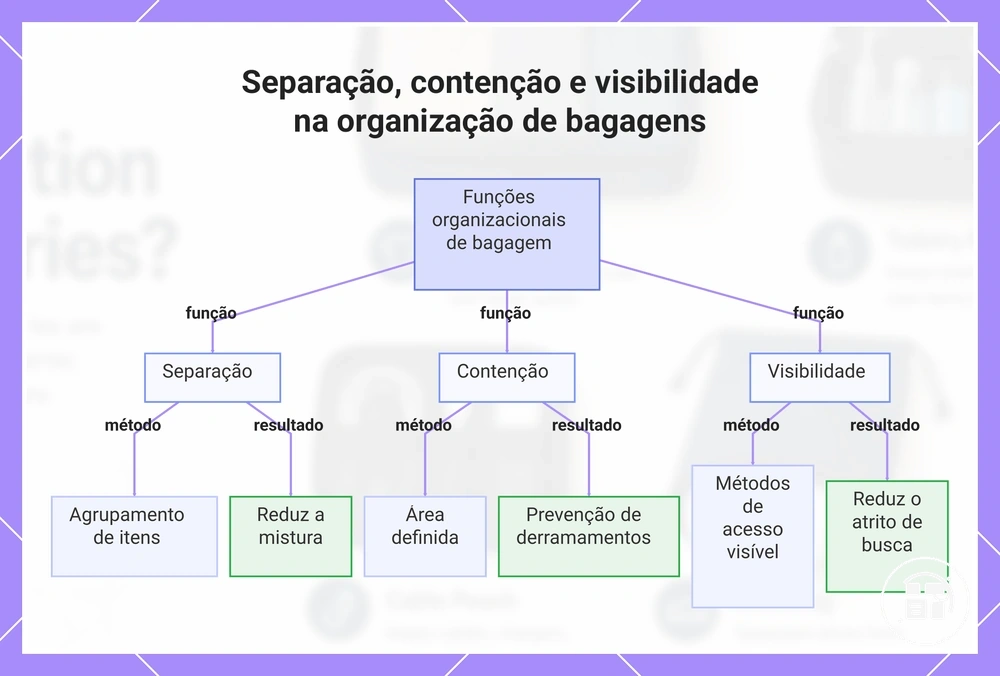 Separação, contenção e visibilidade na organização de bagagens