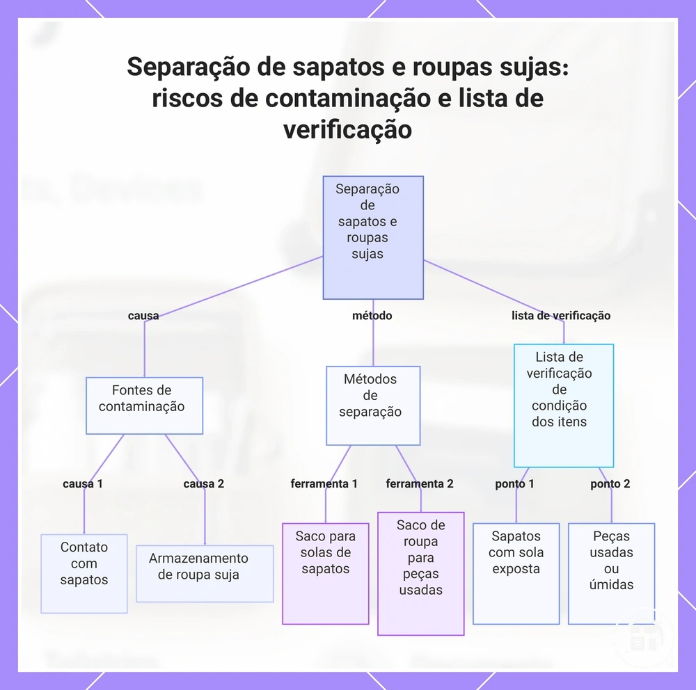 Separação de sapatos e roupas sujas: riscos de contaminação e lista de verificação