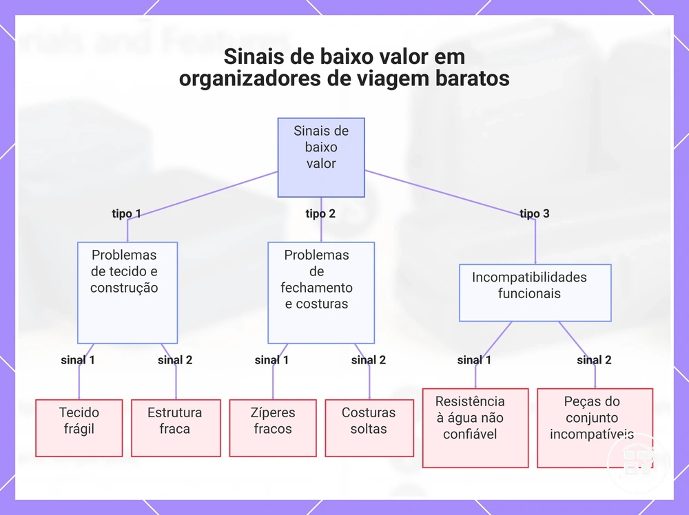 Sinais de baixo valor em organizadores de viagem baratos