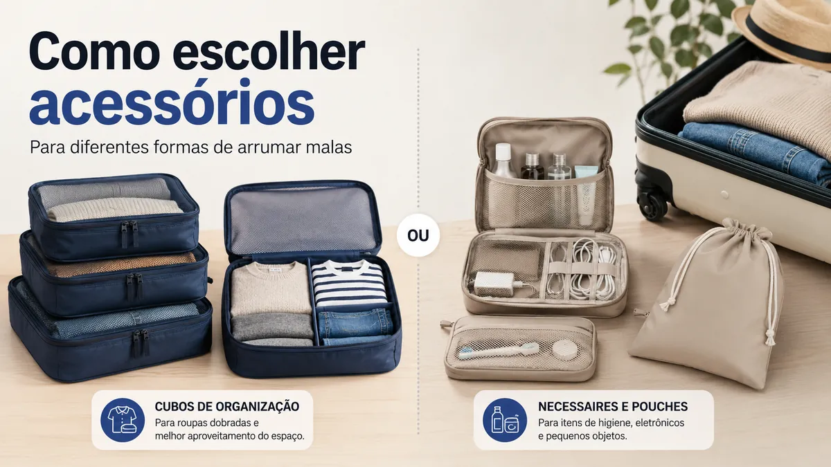 Acessórios para organizar bagagem comparados para diferentes formas de arrumar malas