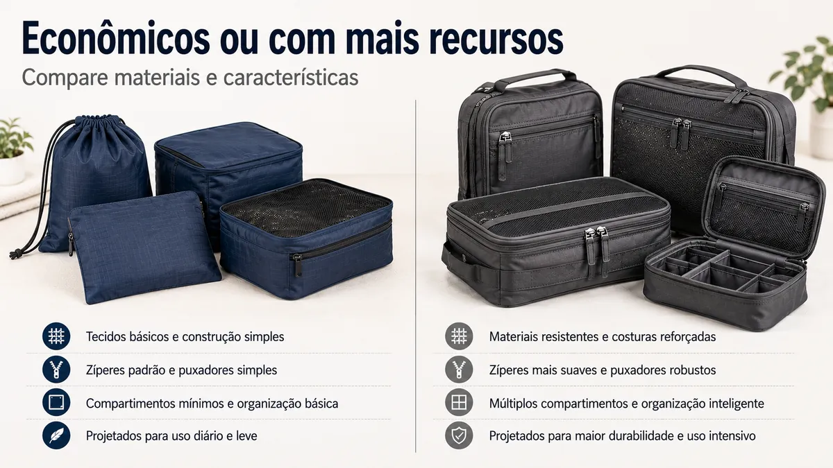 Acessórios para organizar bagagem econômicos e avançados comparados por material e características