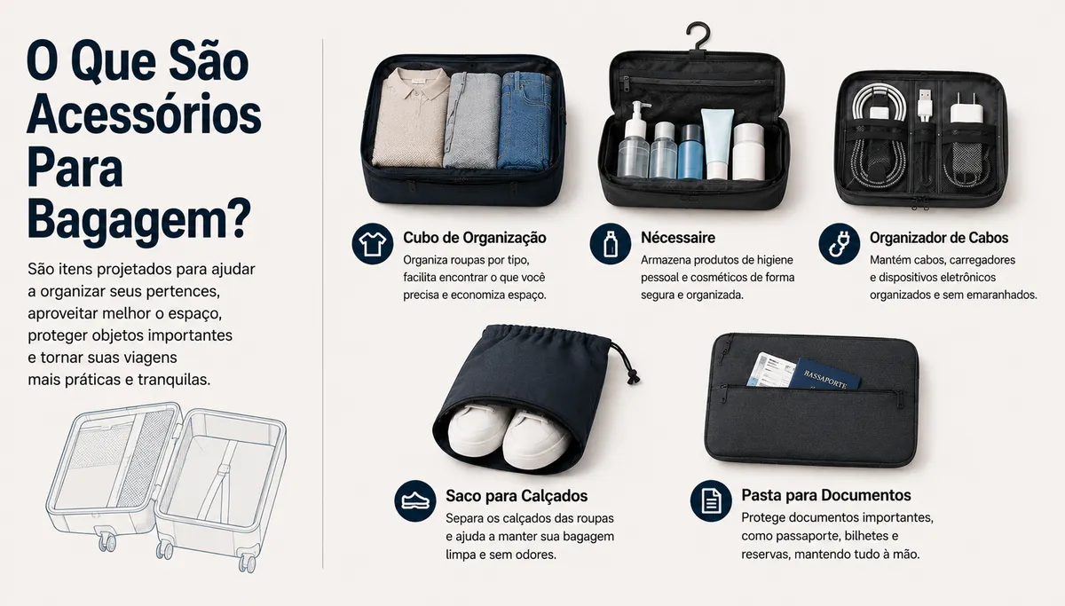 Acessórios básicos para organizar bagagem separados por finalidade