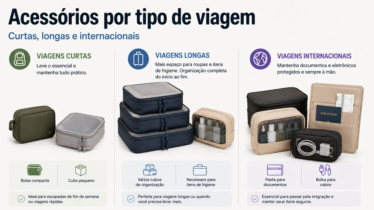 Acessórios para organizar bagagem escolhidos para viagens curtas longas e internacionais
