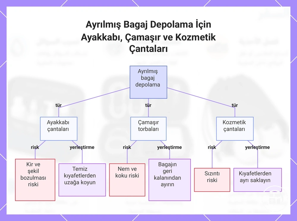 Ayrılmış Bagaj Depolama İçin Ayakkabı, Çamaşır ve Kozmetik Çantaları