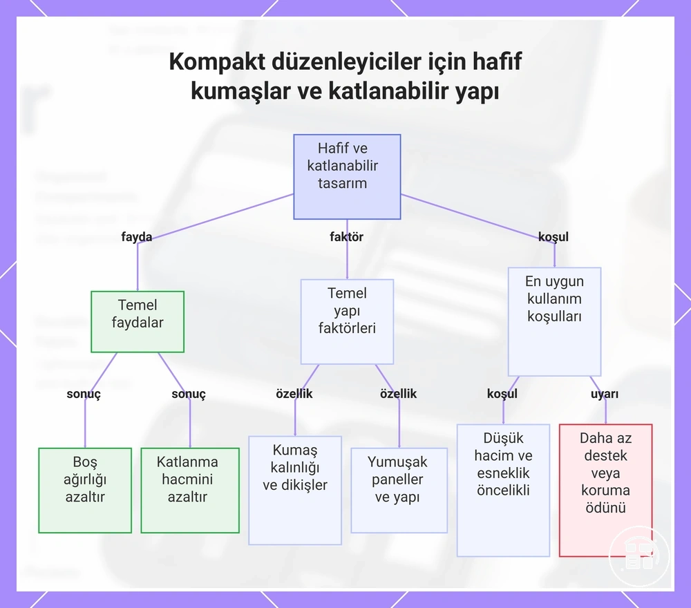 Kompakt düzenleyiciler için hafif kumaşlar ve katlanabilir yapı