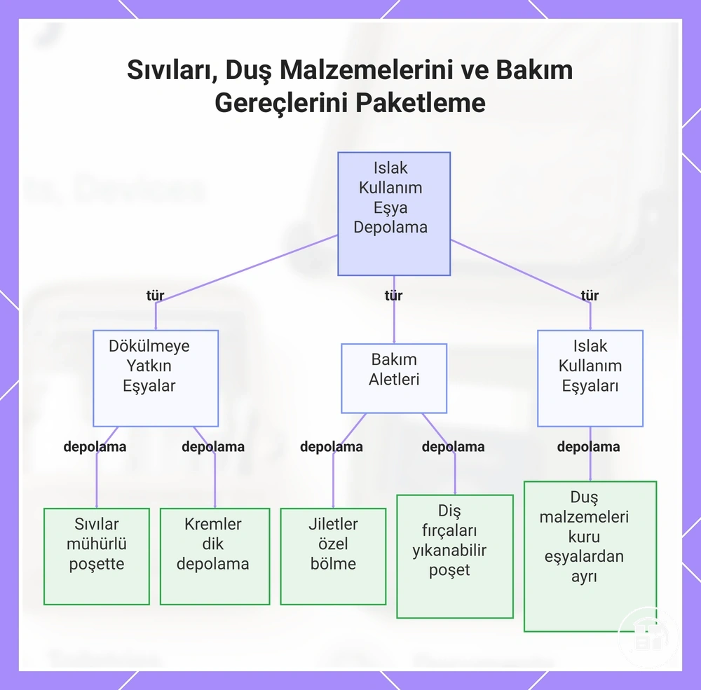 Sıvıları, Duş Malzemelerini ve Bakım Gereçlerini Paketleme