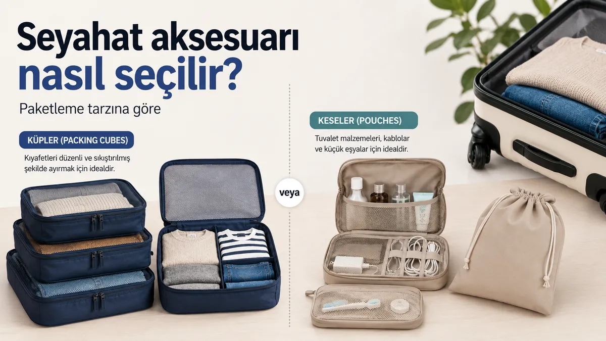Farklı paketleme tarzları için karşılaştırılan seyahat düzenleme aksesuarları