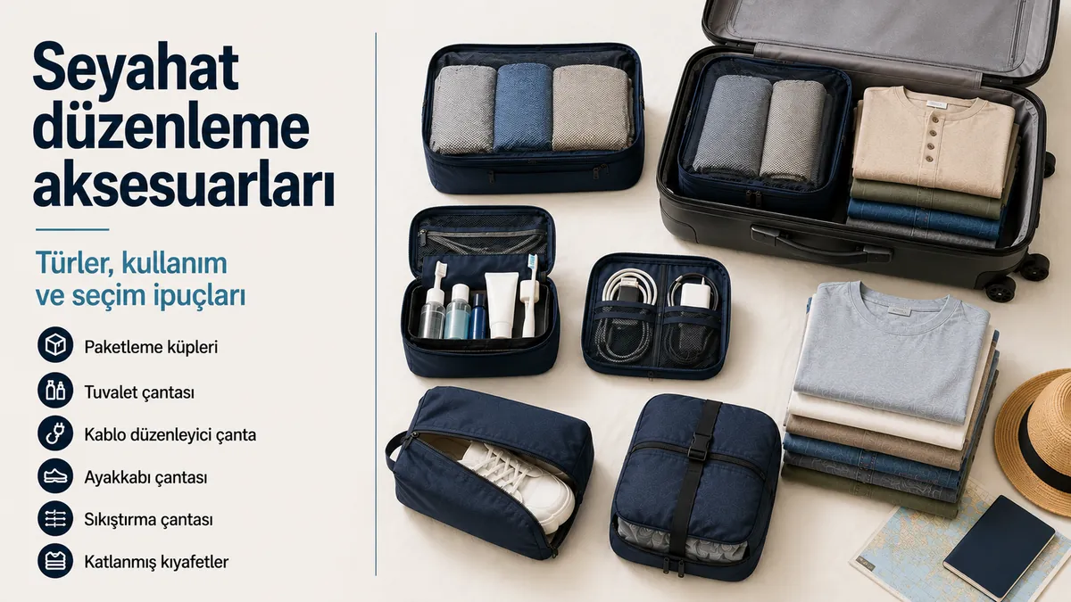 Paketleme ve karşılaştırma için yerleştirilmiş seyahat düzenleme aksesuarları