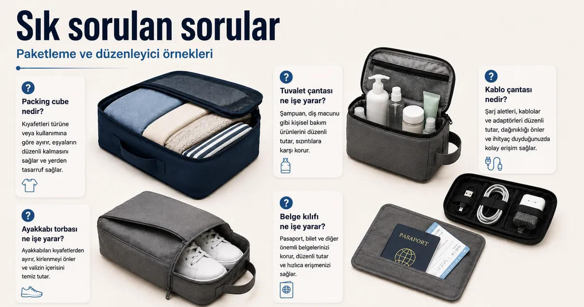 Sık paketleme soruları ve düzenleyici örnekleriyle seyahat düzenleme aksesuarları
