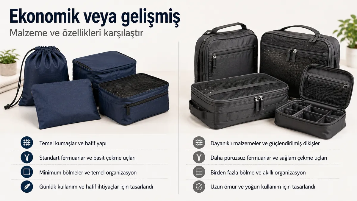 Malzeme ve özelliklere göre karşılaştırılan ucuz ve gelişmiş seyahat düzenleme aksesuarları